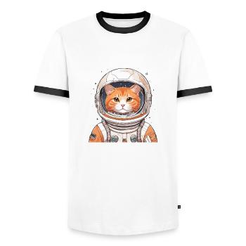 Astronaut Cat - Men's Ringer Shirt - white/black - Front - AI Model Female 172 light (172cm) & AI Model Male 178 dark (178cm)