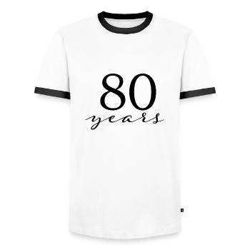 80 Jahre - Männer Kontrast-T-Shirt - Weiß/Schwarz - Vorne - AI Model Female 172 light (172cm) & AI Model Male 178 dark (178cm)