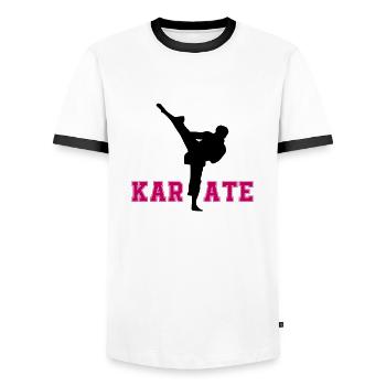 karate - Men's Ringer Shirt - white/black - Front - AI Model Female 172 light (172cm) & AI Model Male 178 dark (178cm)