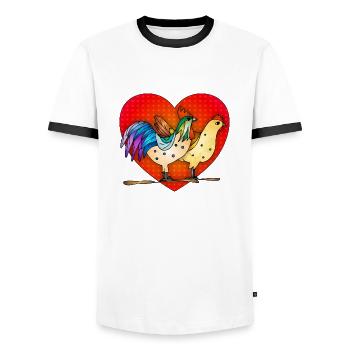 Rooster and hen - Men's Ringer Shirt - white/black - Front - AI Model Female 172 light (172cm) & AI Model Male 178 dark (178cm)