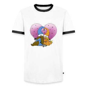 Gnomes Couple for Valentine's Day and Lovers - Men's Ringer Shirt - white/black - Front - AI Model Female 172 light (172cm) & AI Model Male 178 dark (178cm)