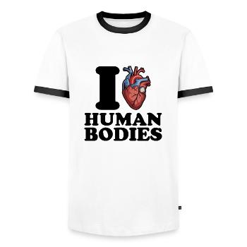 J’aime les corps humains - T-shirt contrasté Homme - blanc/noir - Devant - AI Model Female 172 light (172cm) & AI Model Male 178 dark (178cm)