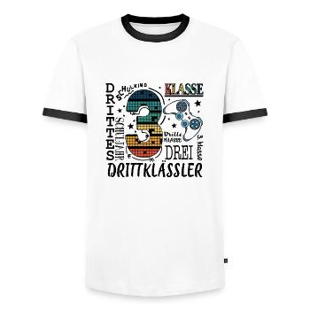 3. Klasse Gaming - Männer Kontrast-T-Shirt - Weiß/Schwarz - Vorne - AI Model Female 172 light (172cm) & AI Model Male 178 dark (178cm)