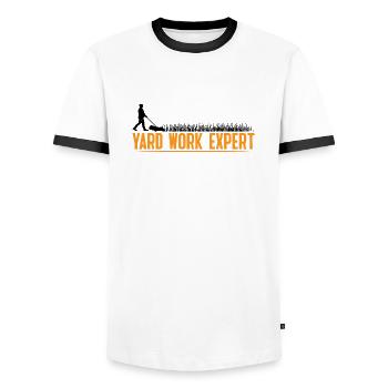 Expert en travaux de jardinage 23 - T-shirt contrasté Homme - blanc/noir - Devant - AI Model Female 172 light (172cm) & AI Model Male 178 dark (178cm)