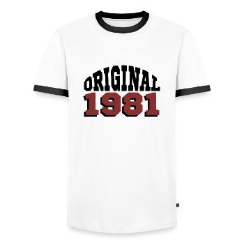 Original 1981 - Männer Kontrast-T-Shirt - Weiß/Schwarz - Vorne - AI Model Female 172 light (172cm) & AI Model Male 178 dark (178cm)