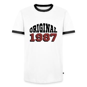 Original 1987 - Men's Ringer Shirt - white/black - Front - AI Model Female 172 light (172cm) & AI Model Male 178 dark (178cm)