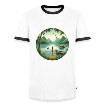 Addiction to lakes - Men's Ringer Shirt - white/black - Front - AI Model Female 172 light (172cm) & AI Model Male 178 dark (178cm)
