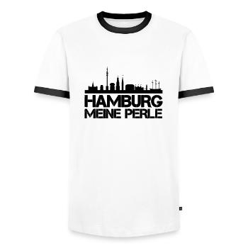 Hamburg City - Men's Ringer Shirt - white/black - Front - AI Model Female 172 light (172cm) & AI Model Male 178 dark (178cm)