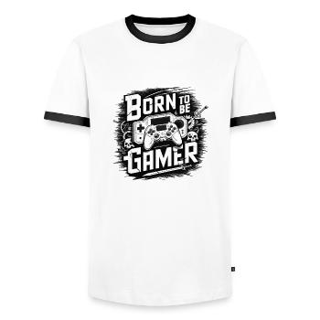 Born to be a gamer - Men's Ringer Shirt - white/black - Front - AI Model Female 172 light (172cm) & AI Model Male 178 dark (178cm)
