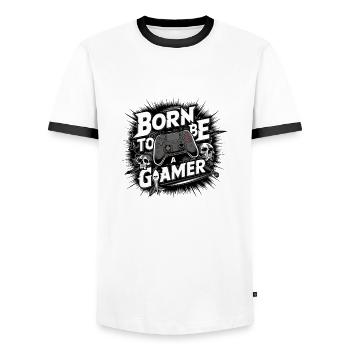 Born to be a gamer - Men's Ringer Shirt - white/black - Front - AI Model Female 172 light (172cm) & AI Model Male 178 dark (178cm)