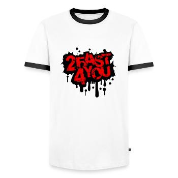 Too Fast for You Saying 2 Too Fast 4 For You - Men's Ringer Shirt - white/black - Front - AI Model Female 172 light (172cm) & AI Model Male 178 dark (178cm)