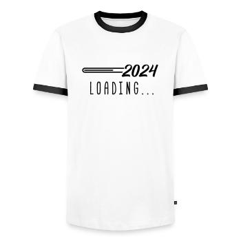 2024 loading - Männer Kontrast-T-Shirt - Weiß/Schwarz - Vorne - AI Model Female 172 light (172cm) & AI Model Male 178 dark (178cm)