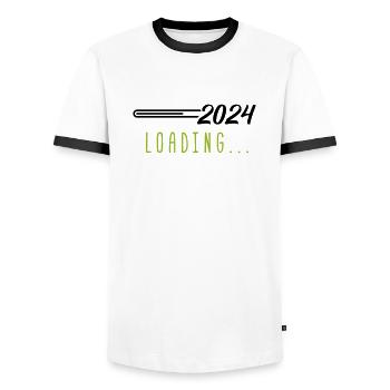 2024 loading - Männer Kontrast-T-Shirt - Weiß/Schwarz - Vorne - AI Model Female 172 light (172cm) & AI Model Male 178 dark (178cm)