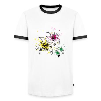 blüten splash - Männer Kontrast-T-Shirt - Weiß/Schwarz - Vorne - AI Model Female 172 light (172cm) & AI Model Male 178 dark (178cm)