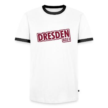 Dresde - 0351 - Indicatif régional - Saxe - T-shirt contrasté Homme - blanc/noir - Devant - AI Model Female 172 light (172cm) & AI Model Male 178 dark (178cm)