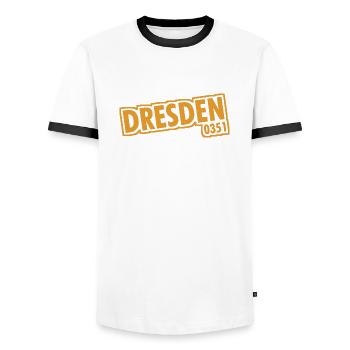 Dresde - 0351 - Indicatif régional - Saxe - T-shirt contrasté Homme - blanc/noir - Devant - AI Model Female 172 light (172cm) & AI Model Male 178 dark (178cm)