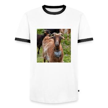 Mountain Goat in the national park Park Kos Island - Men's Ringer Shirt - white/black - Front - AI Model Female 172 light (172cm) & AI Model Male 178 dark (178cm)