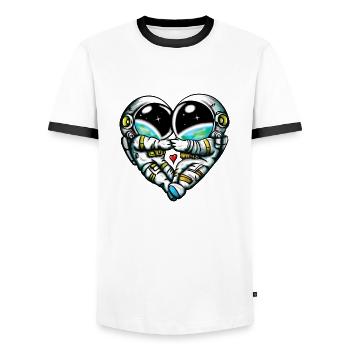 Space Love - Men's Ringer Shirt - white/black - Front - AI Model Female 172 light (172cm) & AI Model Male 178 dark (178cm)