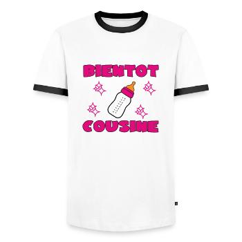 SOON TO BE A COUSIN - Men's Ringer Shirt - white/black - Front - AI Model Female 172 light (172cm) & AI Model Male 178 dark (178cm)