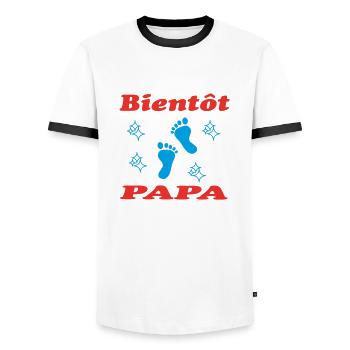 BIENTOT PAPA - T-shirt contrasté Homme - blanc/noir - Devant - AI Model Female 172 light (172cm) & AI Model Male 178 dark (178cm)