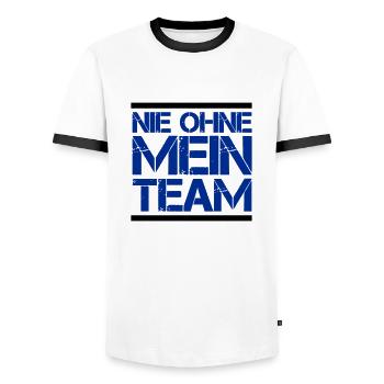 my team - Men's Ringer Shirt - white/black - Front - AI Model Female 172 light (172cm) & AI Model Male 178 dark (178cm)