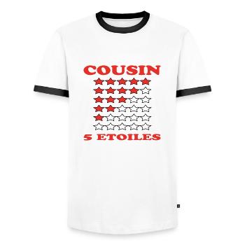 COUSIN 5 ETOILES - T-shirt contrasté Homme - blanc/noir - Devant - AI Model Female 172 light (172cm) & AI Model Male 178 dark (178cm)