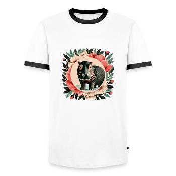 Hippo - Men's Ringer Shirt - white/black - Front - AI Model Female 172 light (172cm) & AI Model Male 178 dark (178cm)