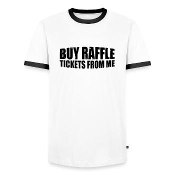 Buy Raffle Tickets From Me 8 - Men's Ringer Shirt - white/black - Front - AI Model Female 172 light (172cm) & AI Model Male 178 dark (178cm)
