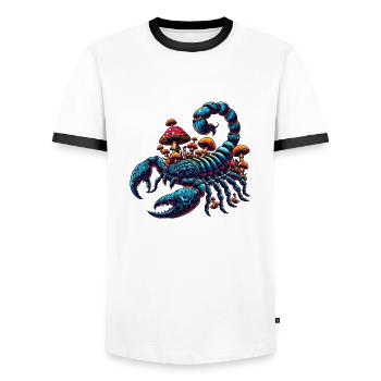 Psychedelischer Skorpion mit Pilzen - Männer Kontrast-T-Shirt - Weiß/Schwarz - Vorne - AI Model Female 172 light (172cm) & AI Model Male 178 dark (178cm)