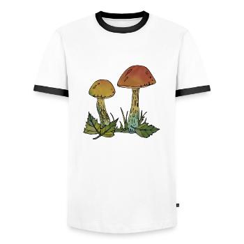 Fungi - Men's Ringer Shirt - white/black - Front - AI Model Female 172 light (172cm) & AI Model Male 178 dark (178cm)