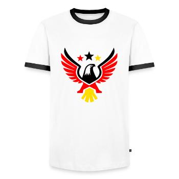 Federal Eagle Tricolor Germany Coat of Arms Vector - Men's Ringer Shirt - white/black - Front - AI Model Female 172 light (172cm) & AI Model Male 178 dark (178cm)