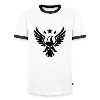 aigle, faucon, étoiles, symbole, armoiries, pictogramme, vecteur, - T-shirt contrasté Homme - blanc/noir - Devant - AI Model Female 172 light (172cm) & AI Model Male 178 dark (178cm)