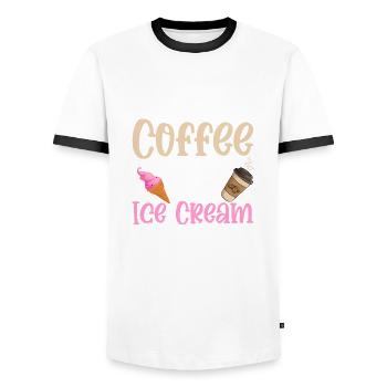 I Run On Coffee Sarcasm And Ice Cream Cone Scoop - Men's Ringer Shirt - white/black - Front - AI Model Female 172 light (172cm) & AI Model Male 178 dark (178cm)