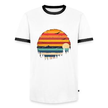 Coucher de soleil Forêt Montagne Extérieur Rétro Années 80 Vintage 3 - T-shirt contrasté Homme - blanc/noir - Devant - AI Model Female 172 light (172cm) & AI Model Male 178 dark (178cm)