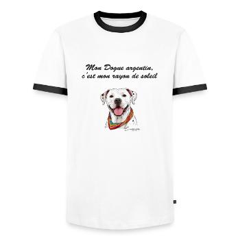 Dogue argentin rayon de soleil - T-shirt contrasté Homme - blanc/noir - Devant - AI Model Female 172 light (172cm) & AI Model Male 178 dark (178cm)