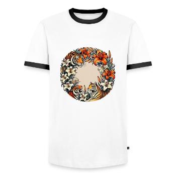 Tigres et lys tigrés - T-shirt contrasté Homme - blanc/noir - Devant - AI Model Female 172 light (172cm) & AI Model Male 178 dark (178cm)