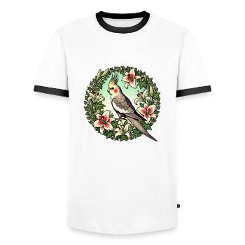 Cockatiel - Men's Ringer Shirt - white/black - Front - AI Model Female 172 light (172cm) & AI Model Male 178 dark (178cm)