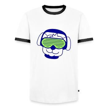 Cool Mignon DJ Chien Animal de compagnie Chiot Musique de fête - T-shirt contrasté Homme - blanc/noir - Devant - AI Model Female 172 light (172cm) & AI Model Male 178 dark (178cm)