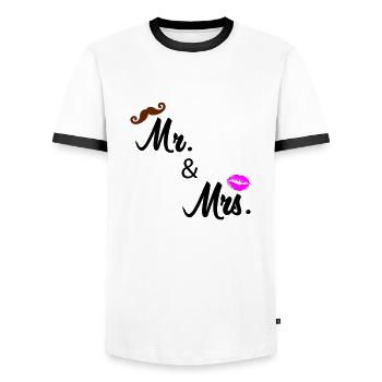 mr and mrs 02 - Männer Kontrast-T-Shirt - Weiß/Schwarz - Vorne - AI Model Female 172 light (172cm) & AI Model Male 178 dark (178cm)