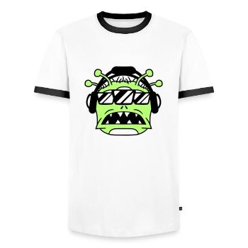 DJ Alien Alien Horreur Halloween Tête de fête - T-shirt contrasté Homme - blanc/noir - Devant - AI Model Female 172 light (172cm) & AI Model Male 178 dark (178cm)