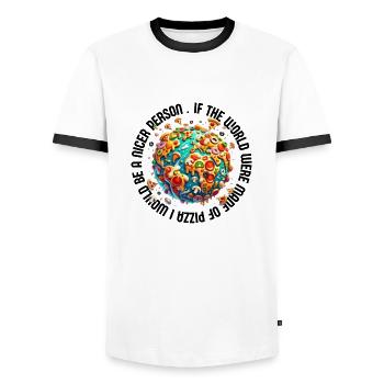 PizzaPlanet - Männer Kontrast-T-Shirt - Weiß/Schwarz - Vorne - AI Model Female 172 light (172cm) & AI Model Male 178 dark (178cm)