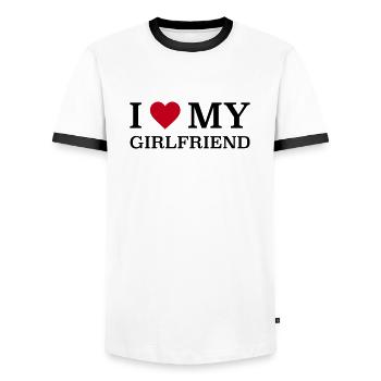 I love my Girlfriend - Männer Kontrast-T-Shirt - Weiß/Schwarz - Vorne - AI Model Female 172 light (172cm) & AI Model Male 178 dark (178cm)