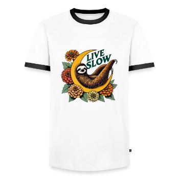 Paresseux lent en direct - T-shirt contrasté Homme - blanc/noir - Devant - AI Model Female 172 light (172cm) & AI Model Male 178 dark (178cm)