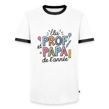 Elu prof et papa de l'année - T-shirt contrasté Homme - blanc/noir - Devant - AI Model Female 172 light (172cm) & AI Model Male 178 dark (178cm)