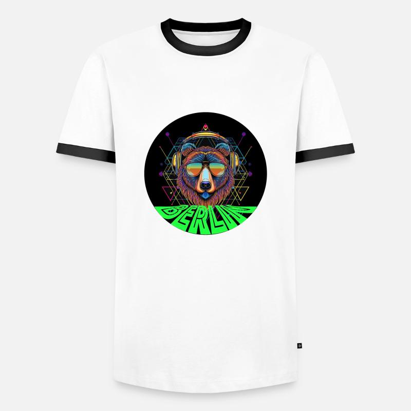 rund Bär mit Kopfhörer techno - Männer Kontrast-T-Shirt - Weiß/Schwarz