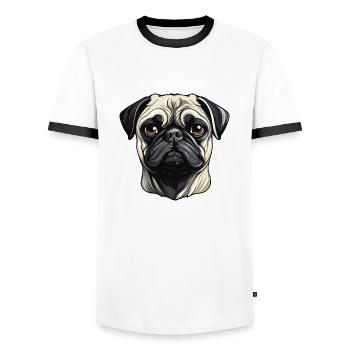 hund mops - Männer Kontrast-T-Shirt - Weiß/Schwarz - Vorne - AI Model Female 172 light (172cm) & AI Model Male 178 dark (178cm)