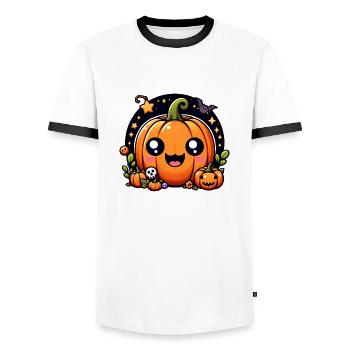 Joyeux Halloween Enfants Citrouille - T-shirt contrasté Homme - blanc/noir - Devant - AI Model Female 172 light (172cm) & AI Model Male 178 dark (178cm)