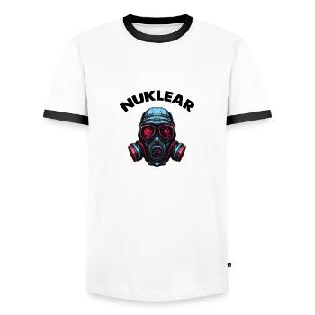 Gas mask - Men's Ringer Shirt - white/black - Front - AI Model Female 172 light (172cm) & AI Model Male 178 dark (178cm)