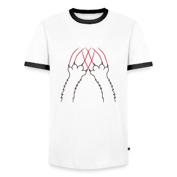 Chats, Griffes, Pattes, Pattes, Griffes, Griffures, Rayures - T-shirt contrasté Homme - blanc/noir - Devant - AI Model Female 172 light (172cm) & AI Model Male 178 dark (178cm)
