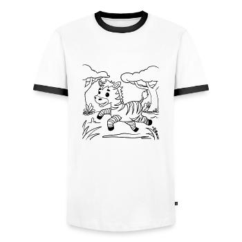 Zebra 🦓 coloring page for creative development - Men's Ringer Shirt - white/black - Front - AI Model Female 172 light (172cm) & AI Model Male 178 dark (178cm)
